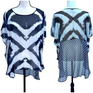 ROZAE NICHOLS BLACK & WHITE SILK GRAPHIC MIXED PRINT BLOUSE